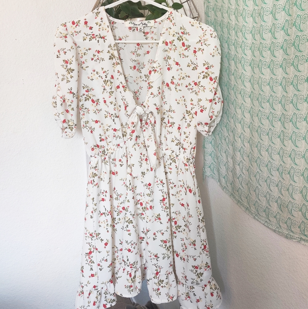 Short White Floral Vine and Valley Dress